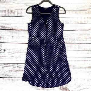 Madewell Odette Silk Dress Blue w /White Polkadot S Buttoned Twee Party Casual